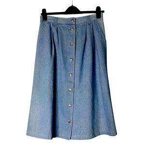 Vtg Womens Denim Midi Skirt Sz S Classic Cotton Country Concert Cottagecore 90s